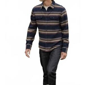 NEW BRIDGE & BURN cole slim brushed cotton shirt in coastline stripe